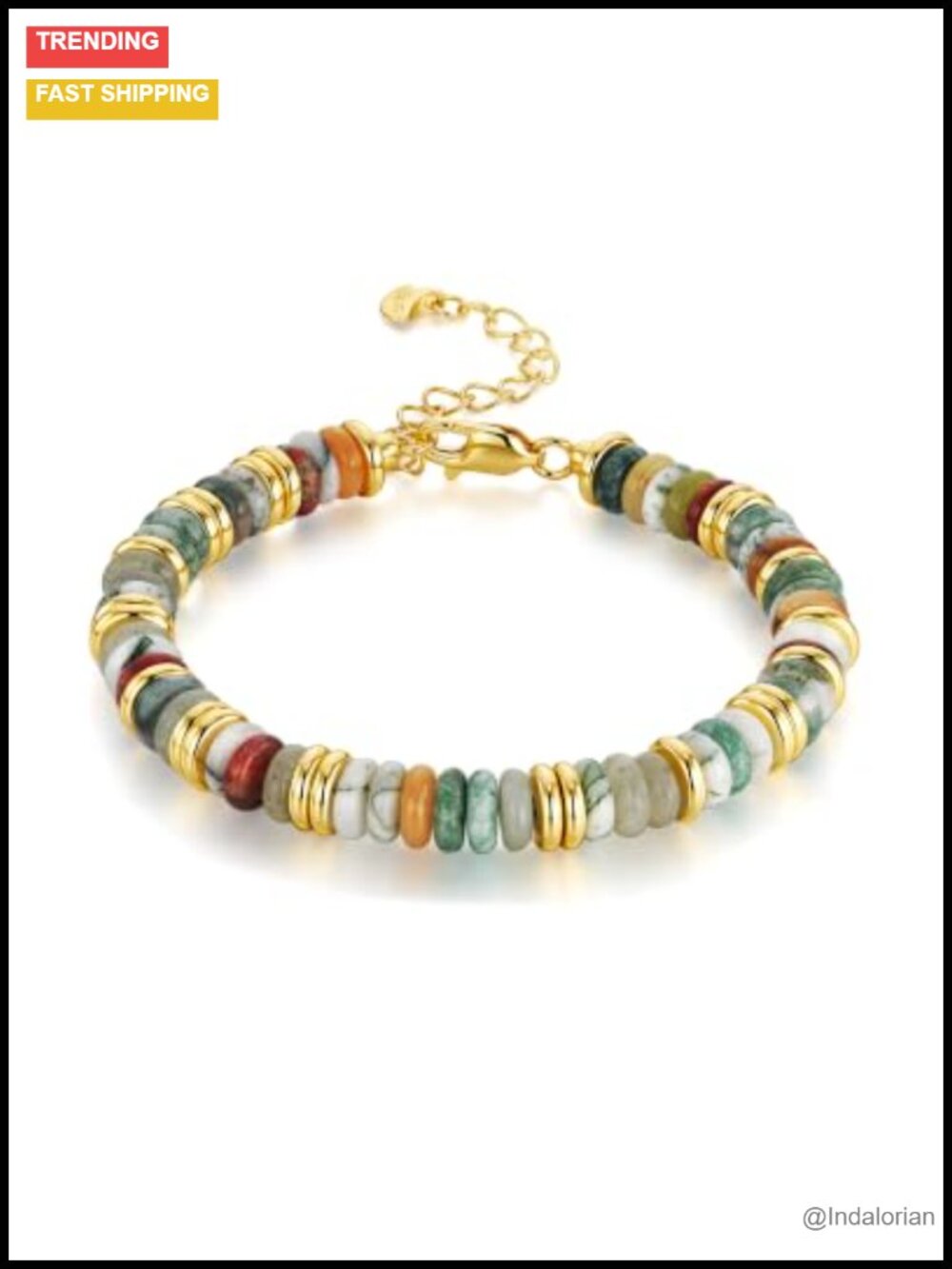 18K Gold Plated Beaded Stone Bangle Bracelets Set Stackable Fashion Jewelry Gift